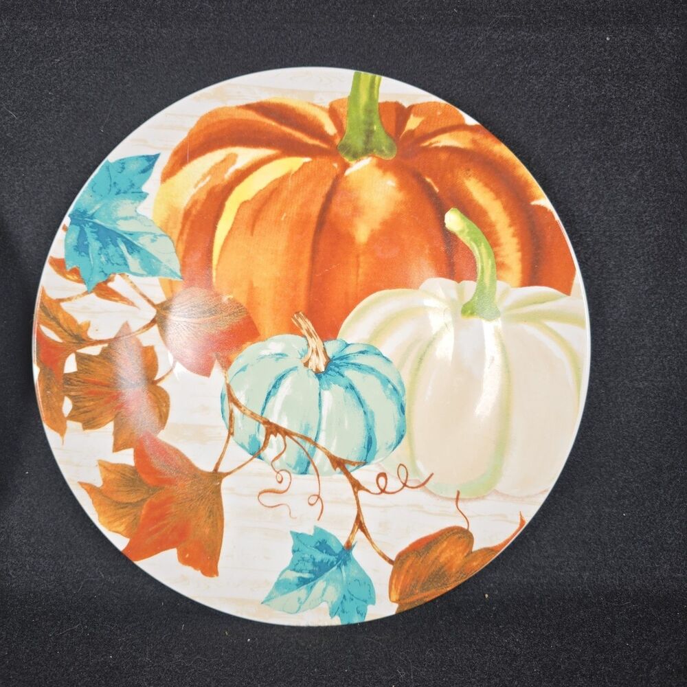 Royal Norfolk 10.5 FALL Pumpkin SET Of 2 Dinner Plates Leaves Thanksgiving